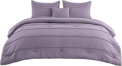 Bedsure Purple King Size Comforter Set - 4 Pieces Pinch Pleat Bed Set, Down Alternative Bedding Sets for All Season, 1 Comforter, 2 Pillowcases, 1 Decorative Pillow