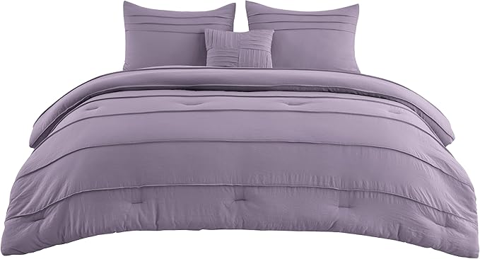 Bedsure Full Comforter Set - 4 Pieces Pinch Pleat Bed Set, Purple Boho Bedding for All Season, 1 Soft Comforter, 2 Pillowcases, 1 Decorative Pillow