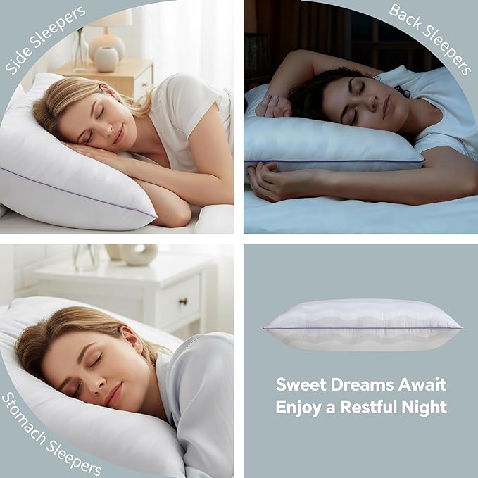 Dreamara Pillows Standard Size Set of 4 - Hotel Collection Bed Pillows with Down Alternative Fill, Soft & Supportive for Side, Stomach & Back Sleepers, Fully Machine Washable & Adjustable Loft Design