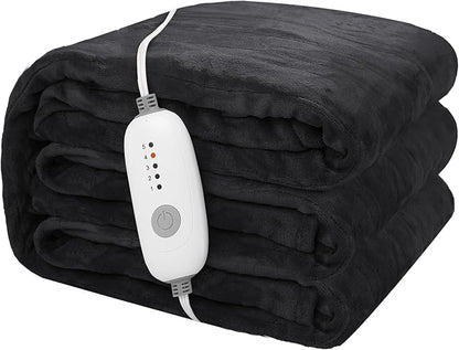 Electric Heated Blanket 62"x84" Twin Size Flannel Heated Blanket, Cozy & Warm for All Night, 5 Heat Settings & 10 Hours Auto Off, Machine Washable, Iron Grey