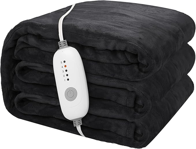 Electric Heated Blanket 72"x84" Full Size Flannel Heated Blanket, Cozy & Warm for All Night, 5 Heat Settings & 10 Hours Auto Off, Machine Washable, Iron Grey