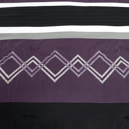Chezmoi Collection Arden 7-Piece Modern Pleated Stripe Embroidered Zigzag Bedding Comforter Set (Oversized King, Purple/Black/Gray/White)