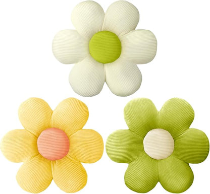 Sratte 3 Pcs Flower Pillows Flower Shaped Throw Pillows Cute Daisy Plush Pillow Decorative Floor Pillow Seat Cushion for Bedroom Home Sofa Chair Couch Decor(Green, Yellow, White,20")