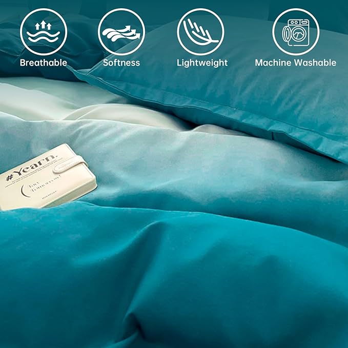 Anibedding Teal Comforter Set Queen 7 Pieces Gradient Teal Bed in a Bag Queen Size Set, All Season Down Alternative Complete Bedding Set Flat/Fitted Sheet, Pillowcases Pillow Shams
