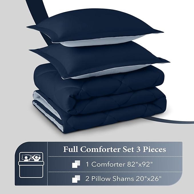 downluxe Full Size Comforter Set - Blue and Sapphire Full Comforter - Soft Bedding Sets for All Seasons -3- Piece Comforter Set Full with 2 Reversible Pillow Shams