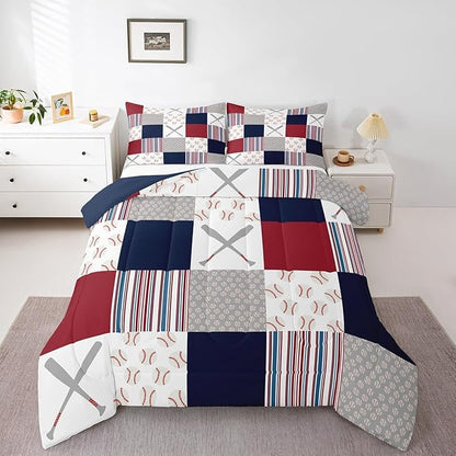 Feelyou Baseball Comforter Set Toddler Size Sports Game Comforter Baseball Gaming Bedding Set Gift for Baseball Lover Duvet Set Room Decor White Navy Quilt Set