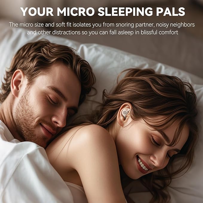 Sleepals Micro Sleep Earbuds for Side Sleepers, Sleep Headphones with Noise Reduction, Soft and Snug Fit Overnight, Slim and Light, 28hr Play with Travel Charging Case (Off-White)