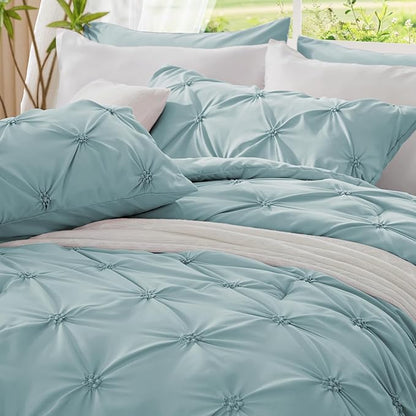 BEDELITE Dusty Blue Twin Comforter Set - 2 Peices Boho Pintuck Bedding Comforter Sets, Lightweight Soft & Warm Twin Bedding Sets with 1 Pillowcase for All Season