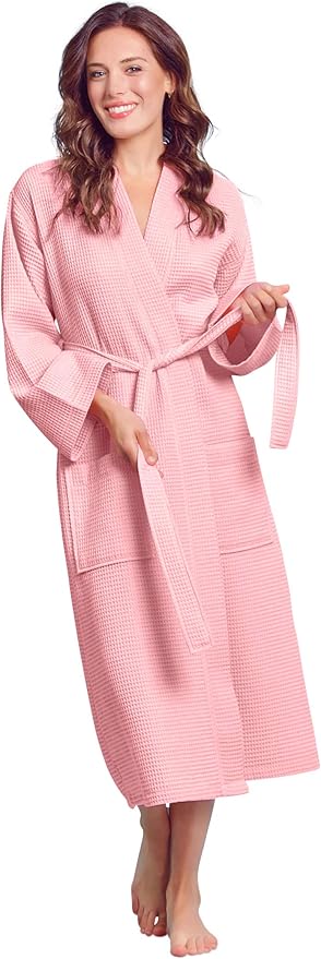 Luxurious Bathrobe for Women - Soft & Absorbent - Lightweigh & Comfort - Long & Kimono - Waffle & Cotton - Hotel/Spa Robe