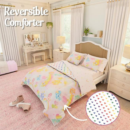 Care Bears Classic Retro Rainbow Bedding 7 Piece Super Soft Comforter and Sheet Set with Sham, Full, (100% Official Licensed Product) by Franco Collectibles