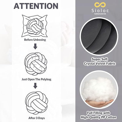 Sioloc Soft Knot Ball Pillows,Round Throw Pillow Cushion Home Decoration Plush Pillow,Throw Knotted Pillow Handmade Round Plush Pillow（10.6inches,Dark Grey）