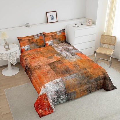 Erosebridal Orange Grey Comforter Set Full Size,Watercolor Ombre Bedding Set for Women Men,Oil Painting Bedding Comforter Sets,Vintage Minimalism Duvet Insert with 2 Pillowcases Home Room Decor