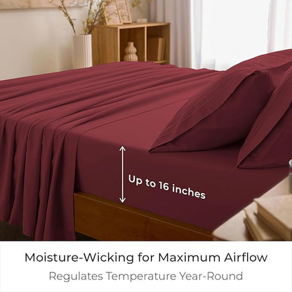 Mellanni Full Sheets Set - 4 PC Iconic Collection Bedding - Hotel Luxury, Extra Soft, Cooling Bed Sheets - Wrinkle, Fade, Stain Resistant (Full, Brick Red)