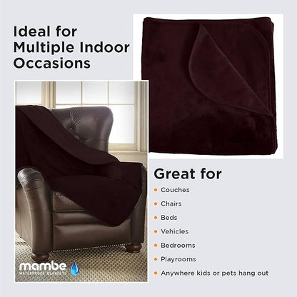 Mambe Silky Waterproof Throw for Protecting Furniture Bed Couch from Stains Caused by Dogs, Cats, Incontinence. Soft, Washable, Reversible. (Size Small 2-Pack 30x35 inches, Color Merlot)