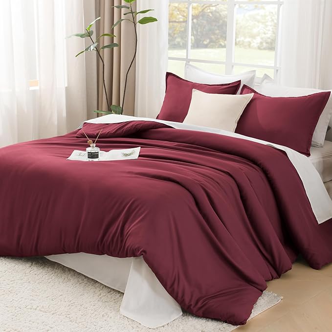 Litanika Comforters Twin XL Size Burgundy, 2 Pieces Lightweight Solid Bedding Set & Collections, All Season Fluffy Bed Set (68x92 Inches Comforter & 1 Pillowcase)