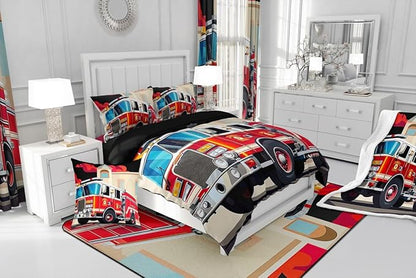 Erosebridal Fire Truck Bedding Set for Boys, Cartoon Fire Rescue Vehicle Comforter Set Child Car Down Comforter, Bedroom Decorations Quilted Duvet for Kids Teens Child Teenager Girls, Twin Size