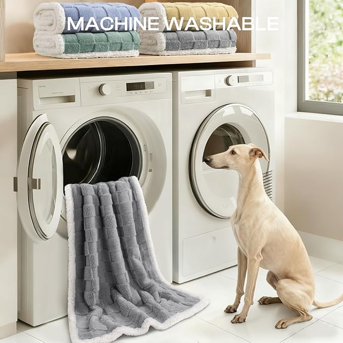 Luciphia Waterproof Dog Blanket for Large Dogs Washable Soft Sherpa Fleece Cat Blankets with 3D Jacquard Cozy Calming Reversible Bed Couch Protector Furniture Protection for Pet, Gray White,65x57 inch