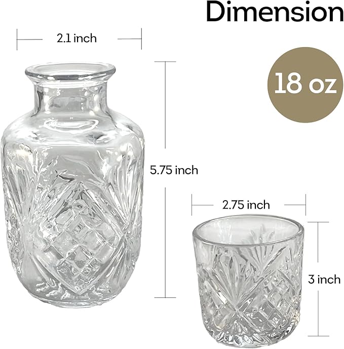 Lily's Home 18 oz Water Carafe, Bedside Water Carafe for Nightstand or Guest Bedroom, Clear Mouthwash Dispenser for Bathroom, Stay Hydrated Convenient Carafe