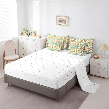 Erosebridal Western Bed in a Bag King Size Comforter Set 7 Pieces,Geometric Triangle Bedding Sets Vintage Indian Tribe Geometric Sheet Set with Comforter