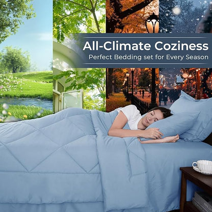 HEVUMYI Light Blue Twin Comforter Set - 5-Piece All Season Bed in a Bag Twin, Ultra Soft Bedding Set with Comforter, Flat Sheet, Fitted Sheet, Pillowcases, Pillow Shams