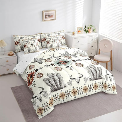 Erosebridal Khaki Southwestern Queen Comforter Set with Sheets 7 Piece Vintage Western Aztec Bed in A Bag Rustic Country Geometric Bedding Sets for Men Adults Boho Tribal Cactus Bull Skull Bed Set