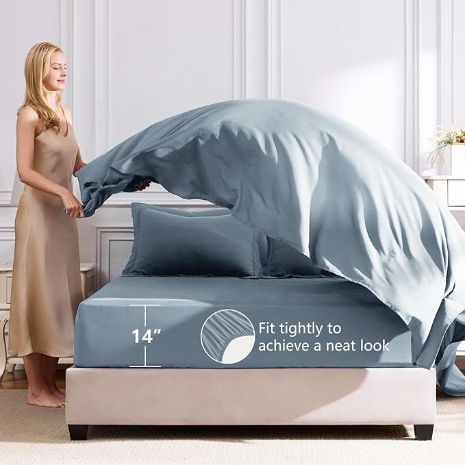 CozyLux Full Size Comforter Sets Dusty Blue - 7 Pieces Bed in a Bag Full, Luxury Soft Bed Set for All Seasons, Bedding Set with Down Alternative Comforter, Sheets, Pillowcases & Shams, Grayish Blue
