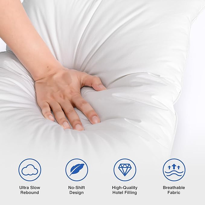 Ultra Soft Feather Pillows Queen Size Set of 2 - Goose Down Hotel Bed Pillow for Sleeping, (Down Fiber) Fluffy Support Surround Fill Polyester for Side, Back and Stomach Sleepers (Soft)