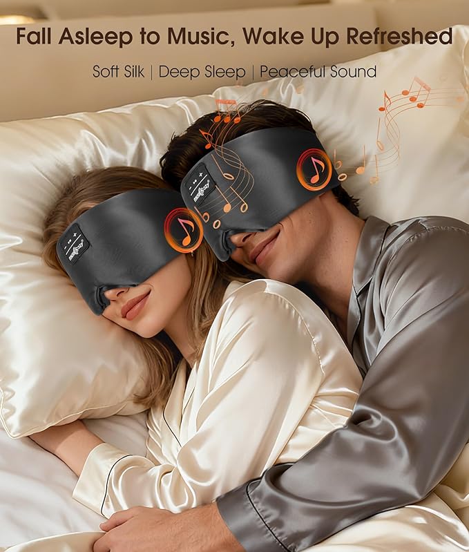 MUSICOZY 3D Silk Bluetooth Sleep Mask Headphones, Mulberry Silk Eye Mask with Ultra-Thin Wireless Speakers, Bluetooth 5.4 Sleeping Headphones for Side Sleepers, Music Sleep Mask Gifts for Men Women