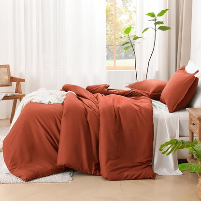 Litanika Oversized King Comforters Burnt Orange Super King Size, 3 Pieces Lightweight Solid Bedding Comforter Set, All Season Fluffy Bed Set (120x120In Comforter & 2 Pillowcases)
