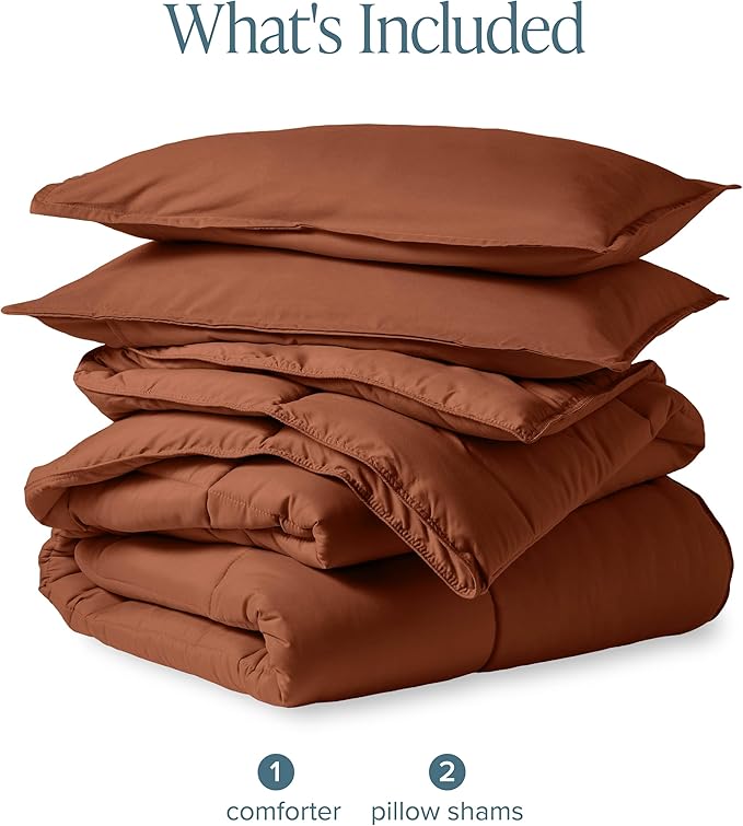 Bare Home Comforter Set - Queen Size - Ultra-Soft - Goose Down Alternative - Premium 1800 Series - All Season Warmth (Queen, Terracotta)