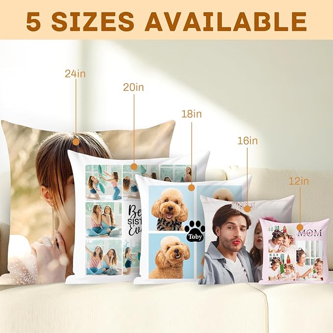 Custom Pillow with Insert, Personalized Throw Pillows with Picture Text - Double-Sided Printing | 5 Sizes & 10 Colors, Customized Pillow Photo Gifts for Friend, Best Sister Ever Gifts