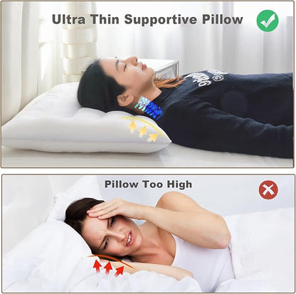 2 Pack Thin Pillow for Stomach and Back Sleeper Low Pillow Flat Bed Pillow Flat Design Pillows Ultra Slim 2.5 Inches Deeper Sleep (Pack of 2)