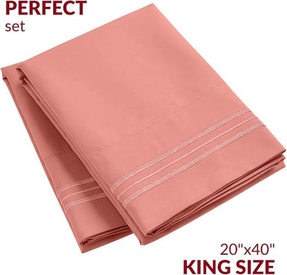 Mellanni Pillow Cases - Luxury, Extra Soft, Cooling Pillow Covers - 2 PC Iconic Collection Pillowcases - Envelope Closure (King 20" x 40", Coral)