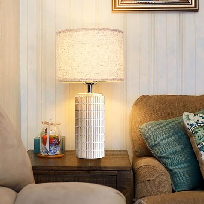 23" White Ceramic Table Lamp for Living Room Fully Dimmable, Nightstand Bedside Lamps for Desk End Side,Large Modern Rustic Farmhouse Lights for Bedroom entryway Home Decoration Gifts Bulbs Included