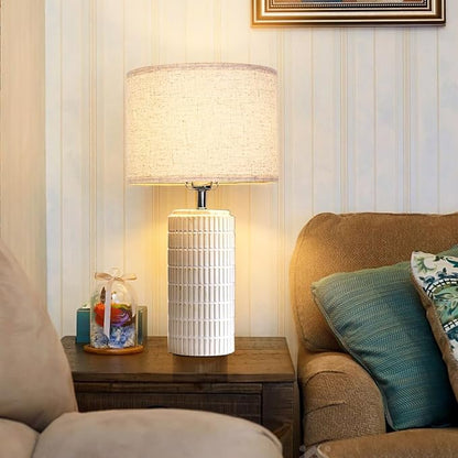 23" White Ceramic Table Lamp for Living Room Fully Dimmable, Nightstand Bedside Lamps for Desk End Side,Large Modern Rustic Farmhouse Lights for Bedroom entryway Home Decoration Gifts Bulbs Included