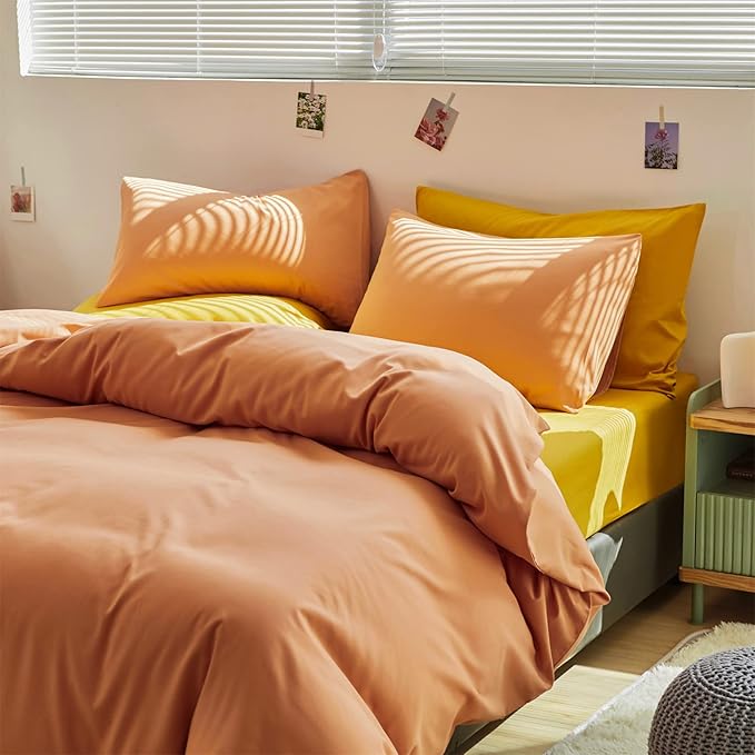 Pureant Peach Comforter Sets Queen Women Girls Grapefruit Color Bedding Comforters Cotton Luxurious Light Orange Adults Teens Solid Coral Bed Pure Blankets, Queen(90''*90''-Comforter)