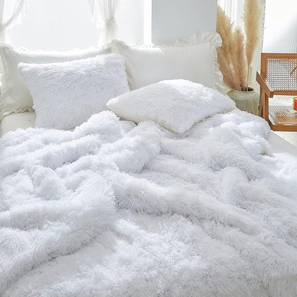 Joyreap 3-Piece Plush Shaggy Comforter Set, Full/Queen Size Luxury Faux Fur Sherpa Reversible Bedding Comforter Set, Ultra Cozy Warm Fluffy Bedding Set for Winter (Raw White, 88x88 inches)