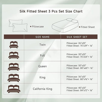 THXSILK 6A+ Top Grade 100% Pure Mulberry Silk Queen Fitted Sheet 3Pcs Set Bed Sheets Luxury Bedding for Hair and Skin Breathable Cooling Safe Material, 1 Fitted Sheet with 2 Pillowcases, Light Blue
