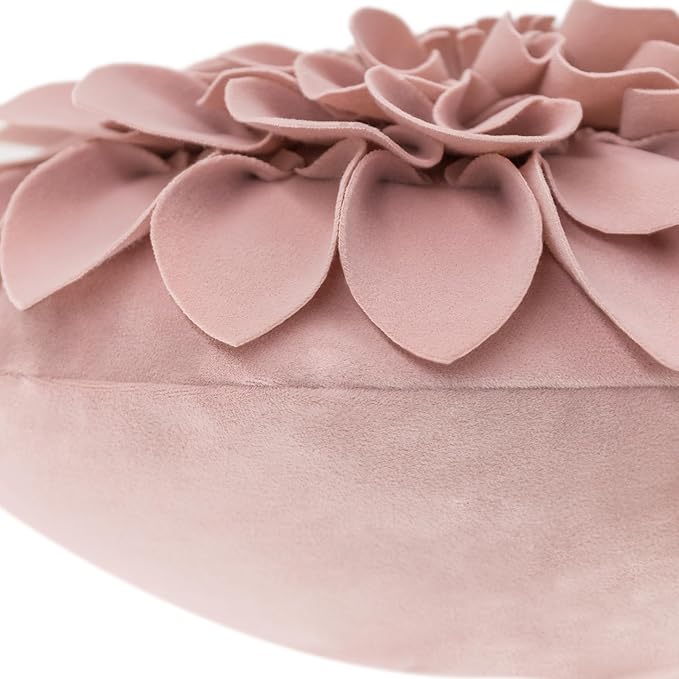 JWH Handmade 3D Flower Throw Pillow Covers Aesthetic Decorative Round Dahlia Accent Pillow Cases Soft Velvet Pillowcase Stereo Cushion for Bed Couch Bedroom Decor Sham 14 Inch Dusty Pink