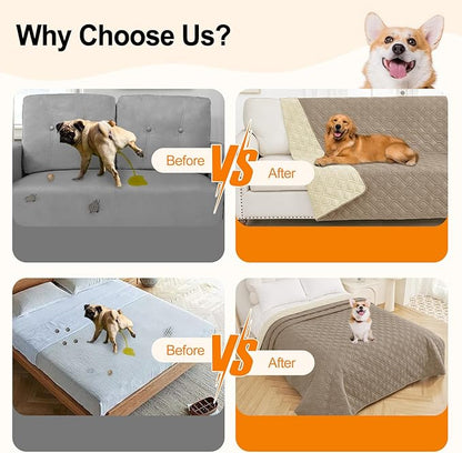Smiry Reversible Waterproof Couch Covers for Sofa, Washable Dogs Pet Couch Covers for 3 Cushion Sofa Pet Friendly, Water Resistant Furniture Protector Slipcover, Geometric (52"x82", Taupe/Beige)