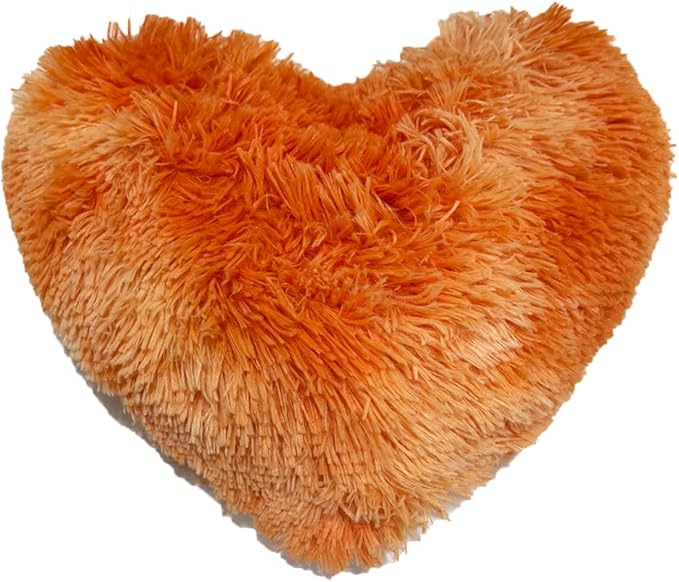 MorroMorn Fluffy Heart Throw Pillows, Shaggy Decorative Pillow for Sofa Couch Bed, Cute Room Decor Decorations for Women Girls Kids (Tie-dye Orange)