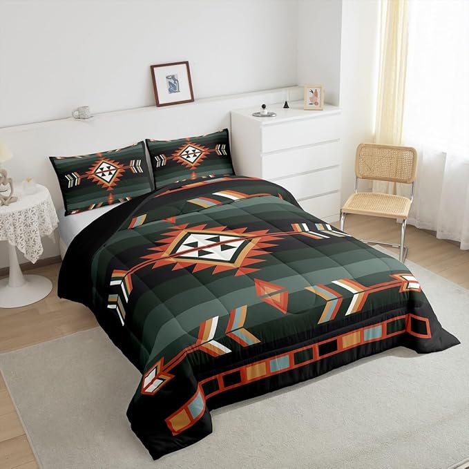 Erosebridal Southwestern Geometric Comforter Set Western Aztec Quilt Sets Boho Exotic Tribal Bedding Set Toddler Rustic Farmhouse Home Decor Bohemian American Native Bed Set 1 Pillow Case