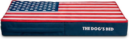 The Dog’s Bed Orthopedic Memory Foam Dog Bed Mattress, Oxford Fabric, Blue & Red Trim USA Center Flag, M, 4-Inch