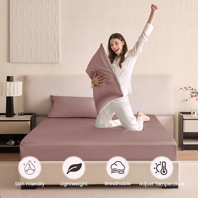 THXSILK 6A+ Top Grade 100% Pure Mulberry Silk King Fitted Sheet 3Pcs Set Bed Sheets Luxury Bedding for Hair and Skin Healthy Natural Materials, 1 Fitted Sheet with 2 Pillowcases, Purple