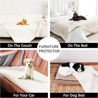 Waterproof Dog Blankets for Large Dogs, Washable Pet Blanket for Indoor Cats, Plush Sherpa Puppy Throw Furniture Protector for Bed Couch Sofa(40"x50",L,Beige)