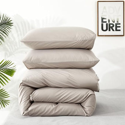 Houseri Beige Queen Comforter Set, 3 Pieces Cream Khaki Queen Size Comforter Soft Bedding for All Seasons Modern Light Taupe Light Brown Comforters Lightweight Comfy Warm Elegant Solid Tan Oatmeal Bed