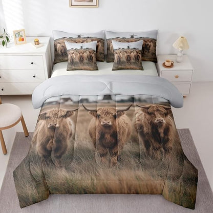 Erosebridal Cow Print King Bedding Set - Western Highland Cow Bed in A Bag,Wild Animal Comforter Sets with Sheets, Farmhouse Country Style 7 Pieces Bed Set Bedroom Decor