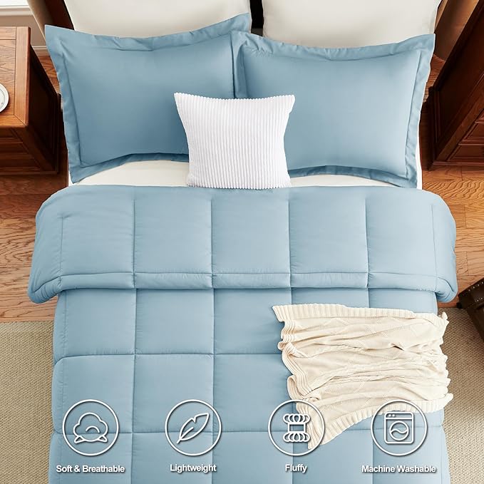 CozyLux Full Size Comforter Sets - Light Blue Comforter Full Size, 3 Pieces Box Stitched Bed Set for All Seasons, Soft Lightweight Bedding Sets with 1 Down Alternative Comforter and 2 Pillow Shams