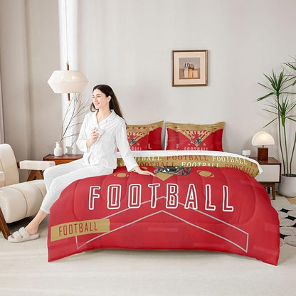 Feelyou Football 7 Pieces Comforter Sets Queen Size Bedding Set for Boys Kids Teen Sports Theme Football City Bed in a Bag with Comforter, Sheets, Pillowcases & Cushion Cover