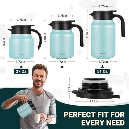 51Oz Thermal Coffee Carafes For Keeping Hot/Cold, Stainless Steel Coffee Carafe, Dustproof Insulated Water Carafe for Party/Home,Blue